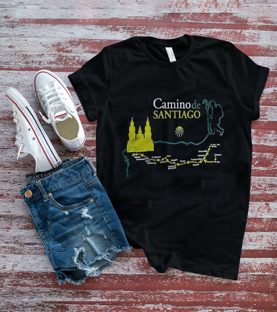 Camino De Santiago Pilgrimage Route Santiago De Compostela Map T-Shirt