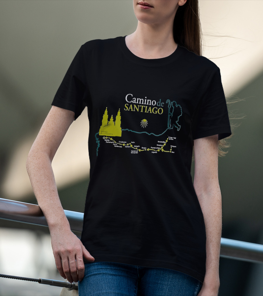 Camino De Santiago Pilgrimage Route Santiago De Compostela Map T-Shirt