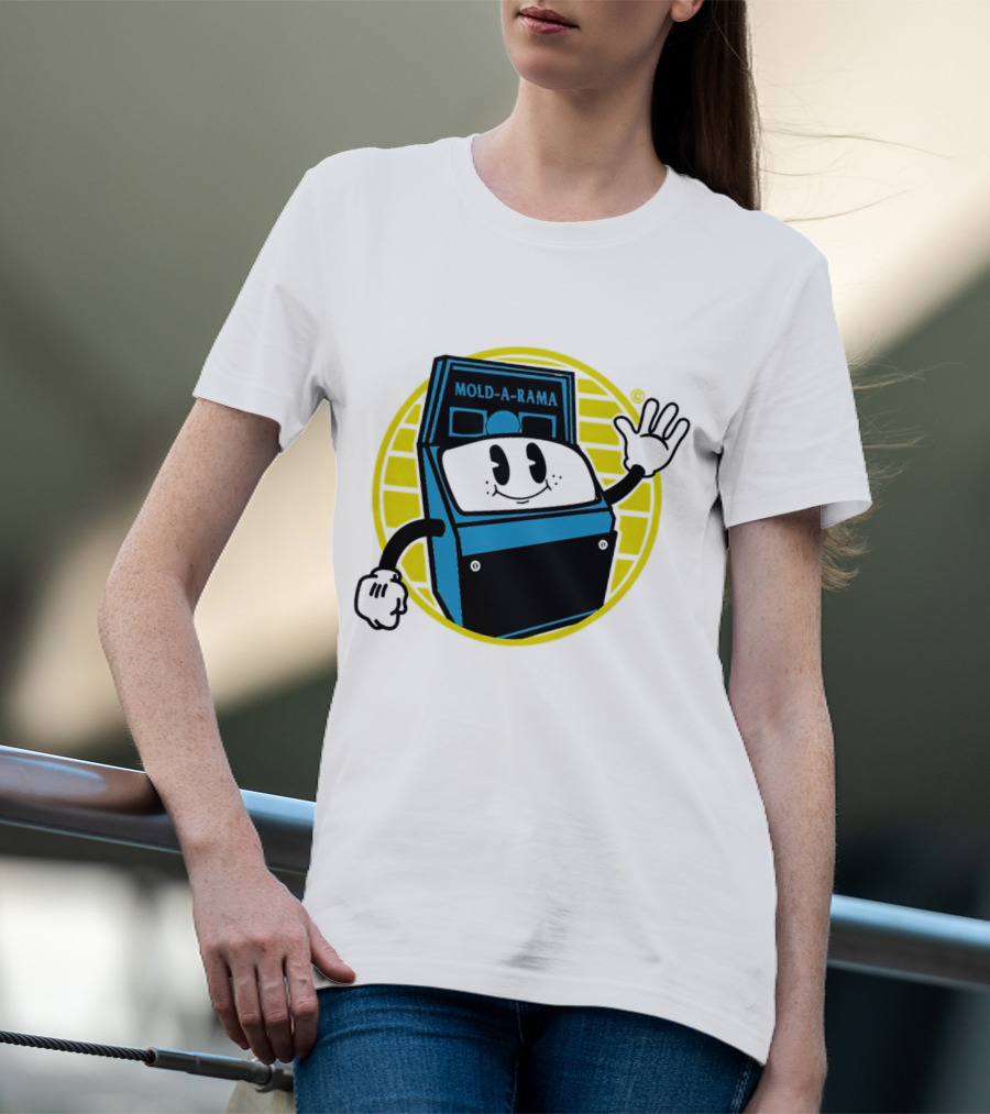 Mold-A-Rama Smiling Machine Icon With Yellow Circle Background T-Shirt
