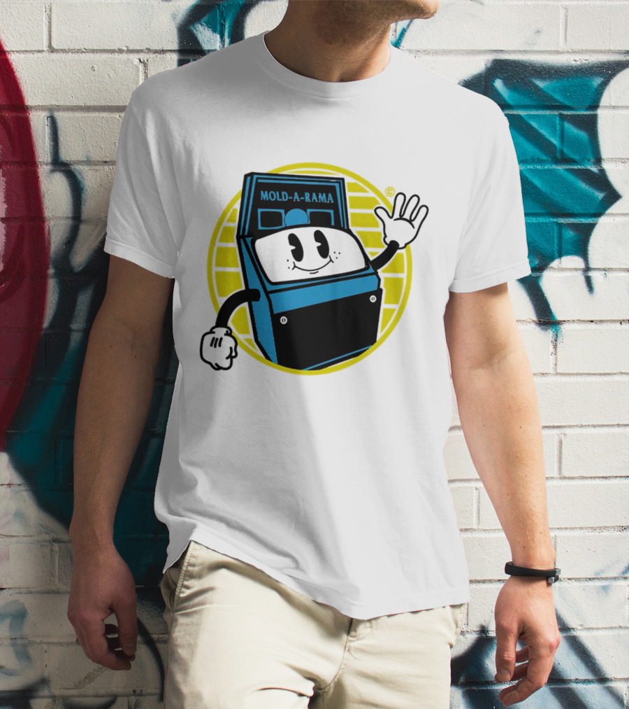 Mold-A-Rama Smiling Machine Icon With Yellow Circle Background T-Shirt