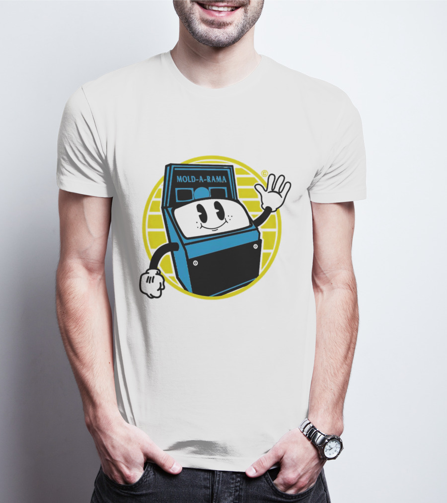 Mold-A-Rama Smiling Machine Icon With Yellow Circle Background T-Shirt