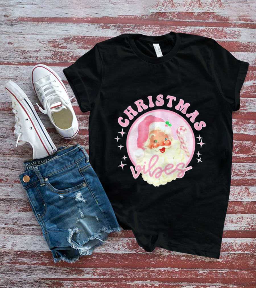 Christmas Vibes Santa Claus Candy Cane Retro Holiday T-Shirt