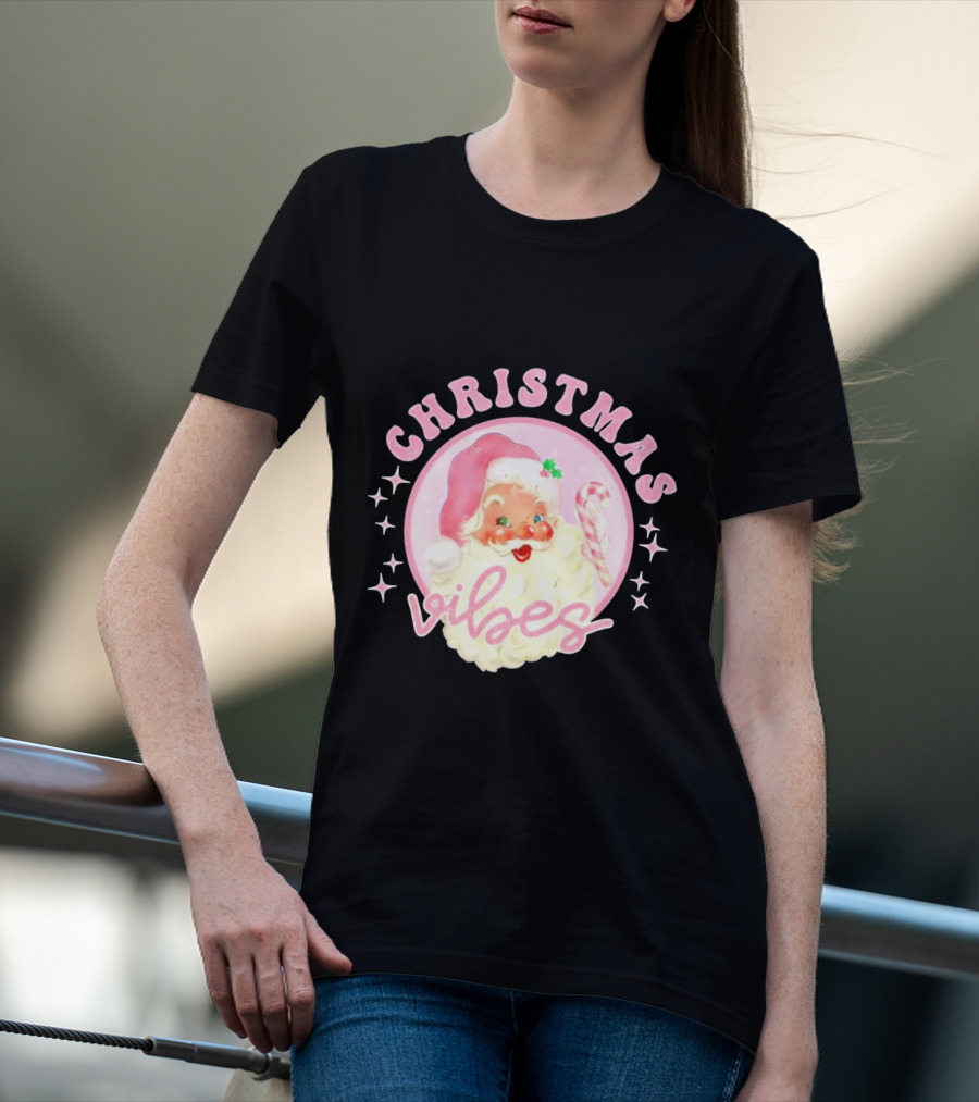 Christmas Vibes Santa Claus Candy Cane Retro Holiday T-Shirt