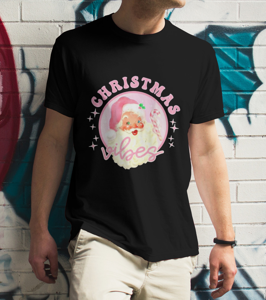 Christmas Vibes Santa Claus Candy Cane Retro Holiday T-Shirt
