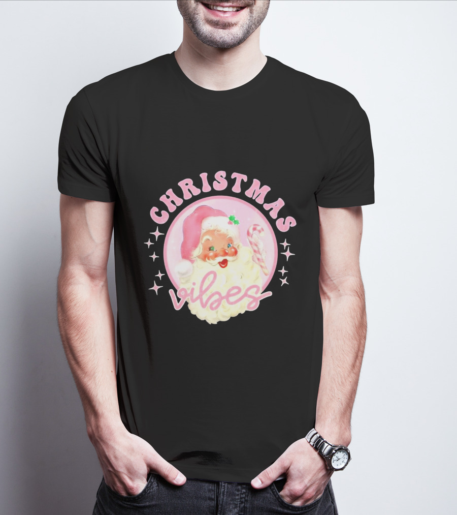 Christmas Vibes Santa Claus Candy Cane Retro Holiday T-Shirt