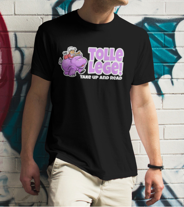 Tolle Lege Take Up And Read Purple Hippo And Child Reading T-Shirt