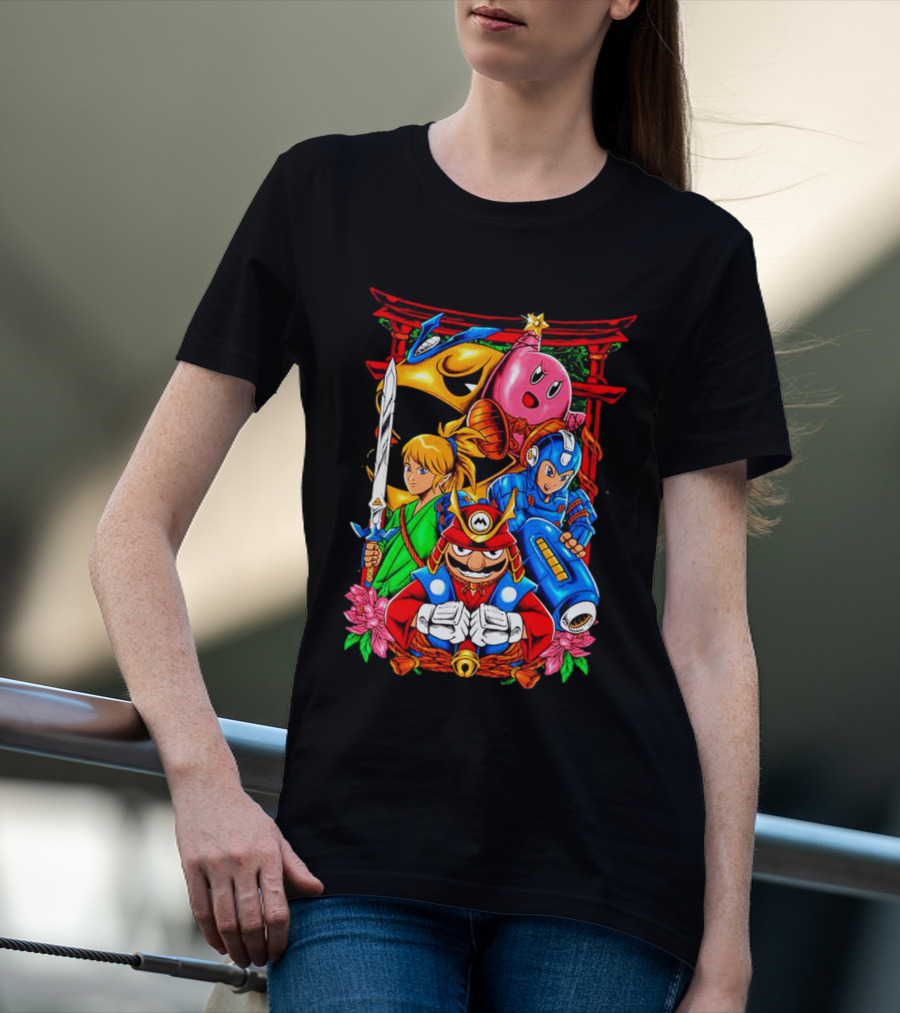 Game Heroes Showcase Pac-Man Kirby Link Mega Man Mario Collaboration T-Shirt