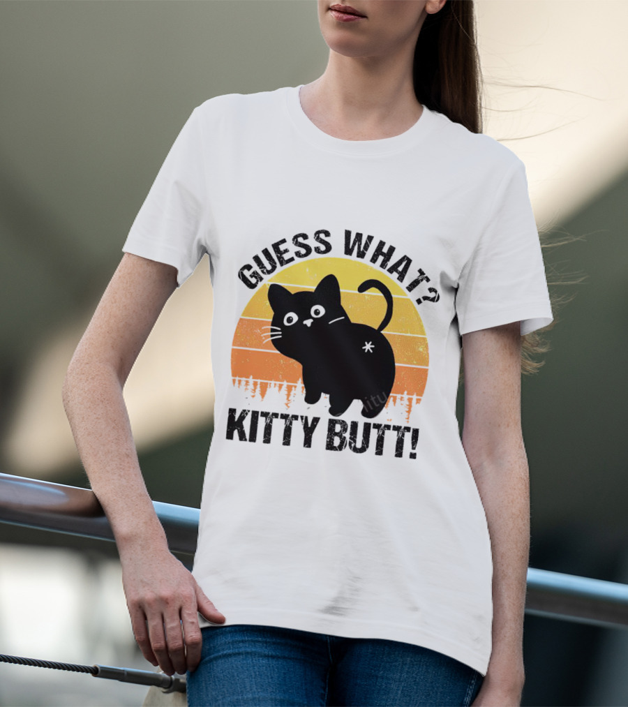 Guess What Kitty Butt Retro Sunset Forest T-Shirt