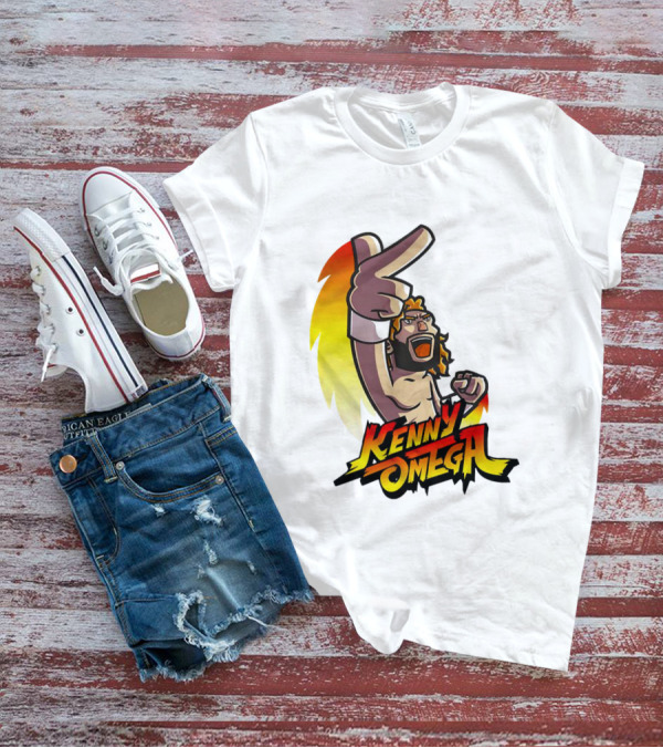 Kenny Omega Cartoon Character With Street Fighter Style Gesture And Two-Finger Pose T-Shirt
