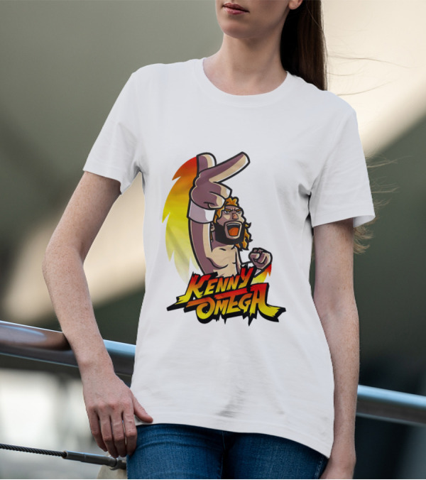 Kenny Omega Cartoon Character With Street Fighter Style Gesture And Two-Finger Pose T-Shirt