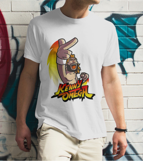 Kenny Omega Cartoon Character With Street Fighter Style Gesture And Two-Finger Pose T-Shirt