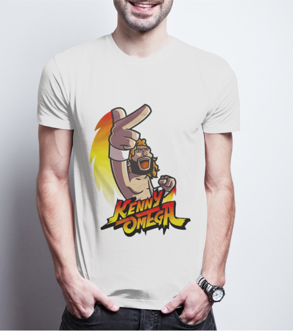 Kenny Omega Cartoon Character With Street Fighter Style Gesture And Two-Finger Pose T-Shirt