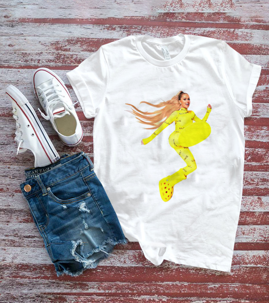 Paris Hilton Yellow Slime Crocs Big Yellow Boot T-Shirt