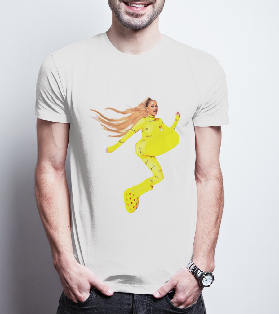 Paris Hilton Yellow Slime Crocs Big Yellow Boot T-Shirt