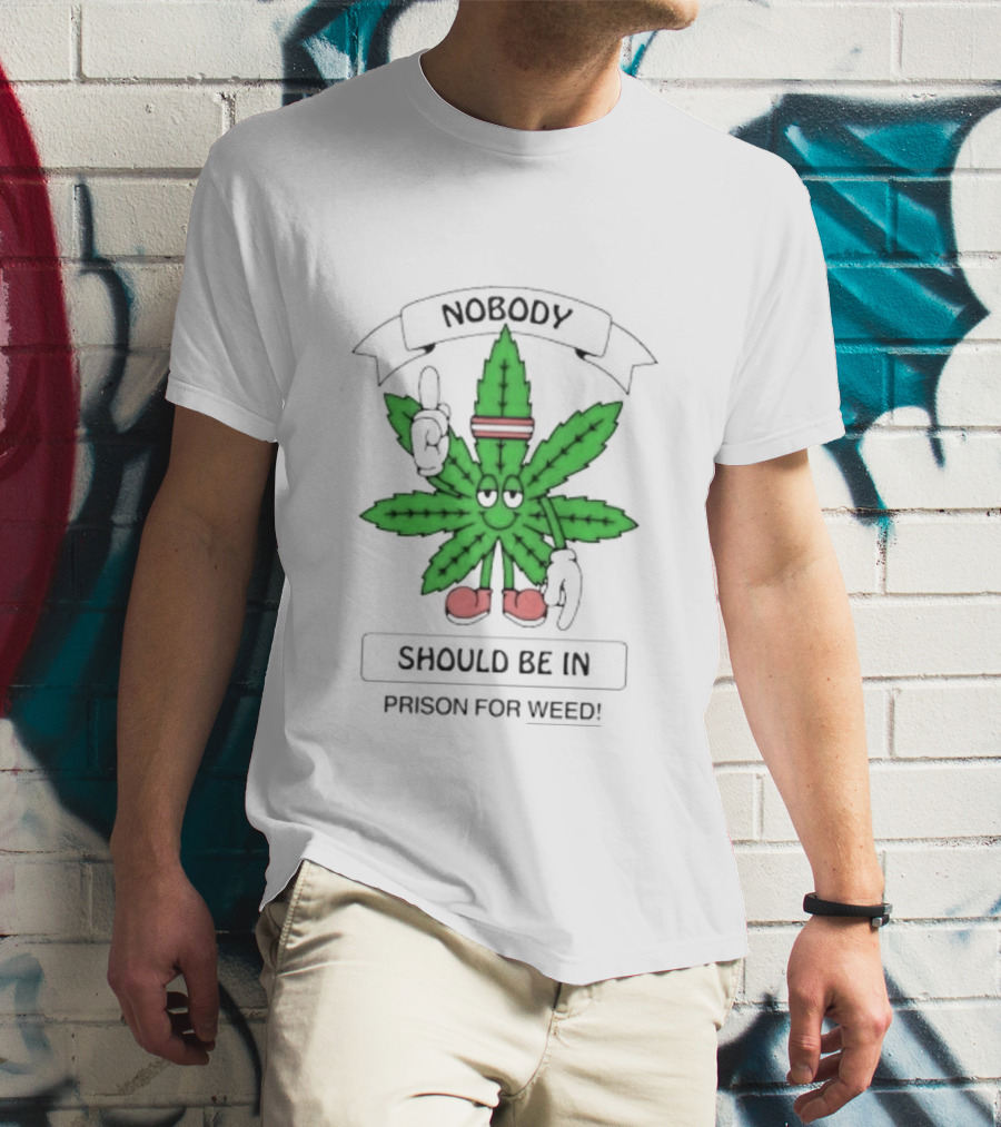 Nobody Should Be In Prison For Weed Leaf Character T-Shirt