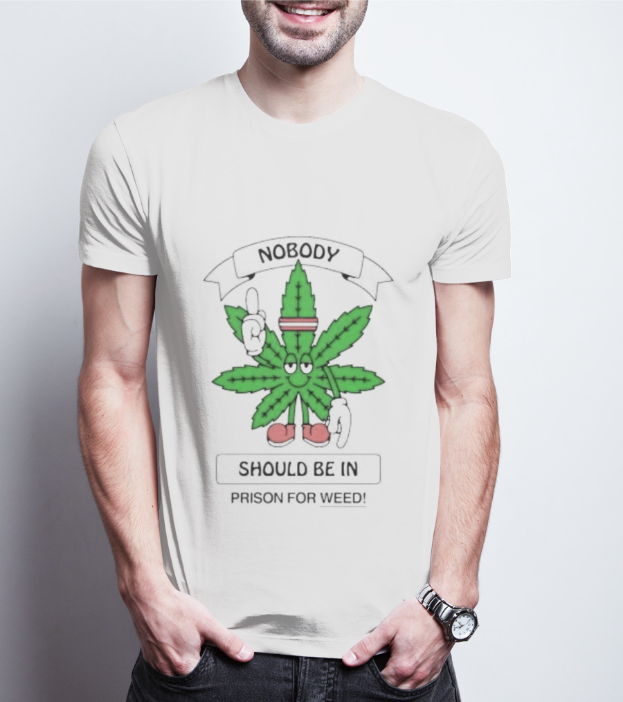 Nobody Should Be In Prison For Weed Leaf Character T-Shirt
