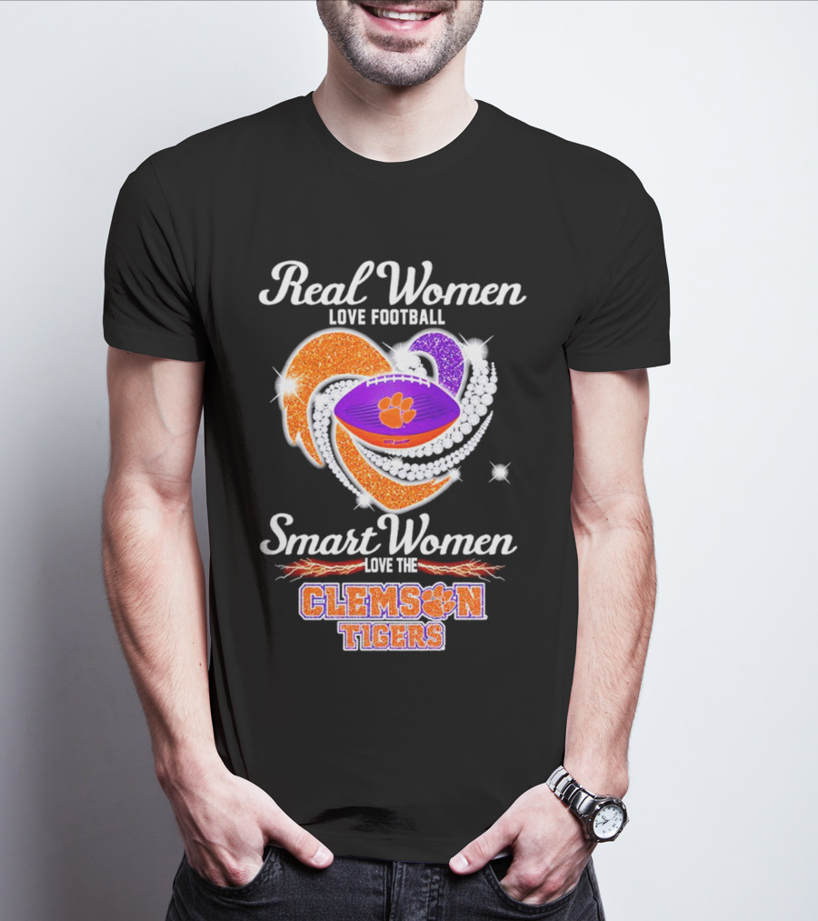 Real Women Love Football Smart Women Love The Clemson Tigers Heart Football T-Shirt