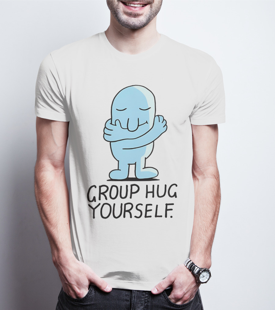 Group Hug Yourself Blue Cartoon Character Self-Embrace T-Shirt