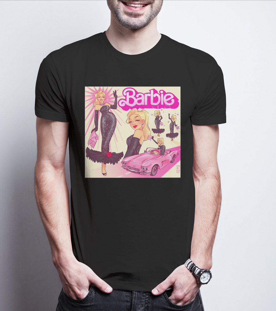 Barbie Glamorous Star With Pink Cadillac And Sparkling Dress T-Shirt