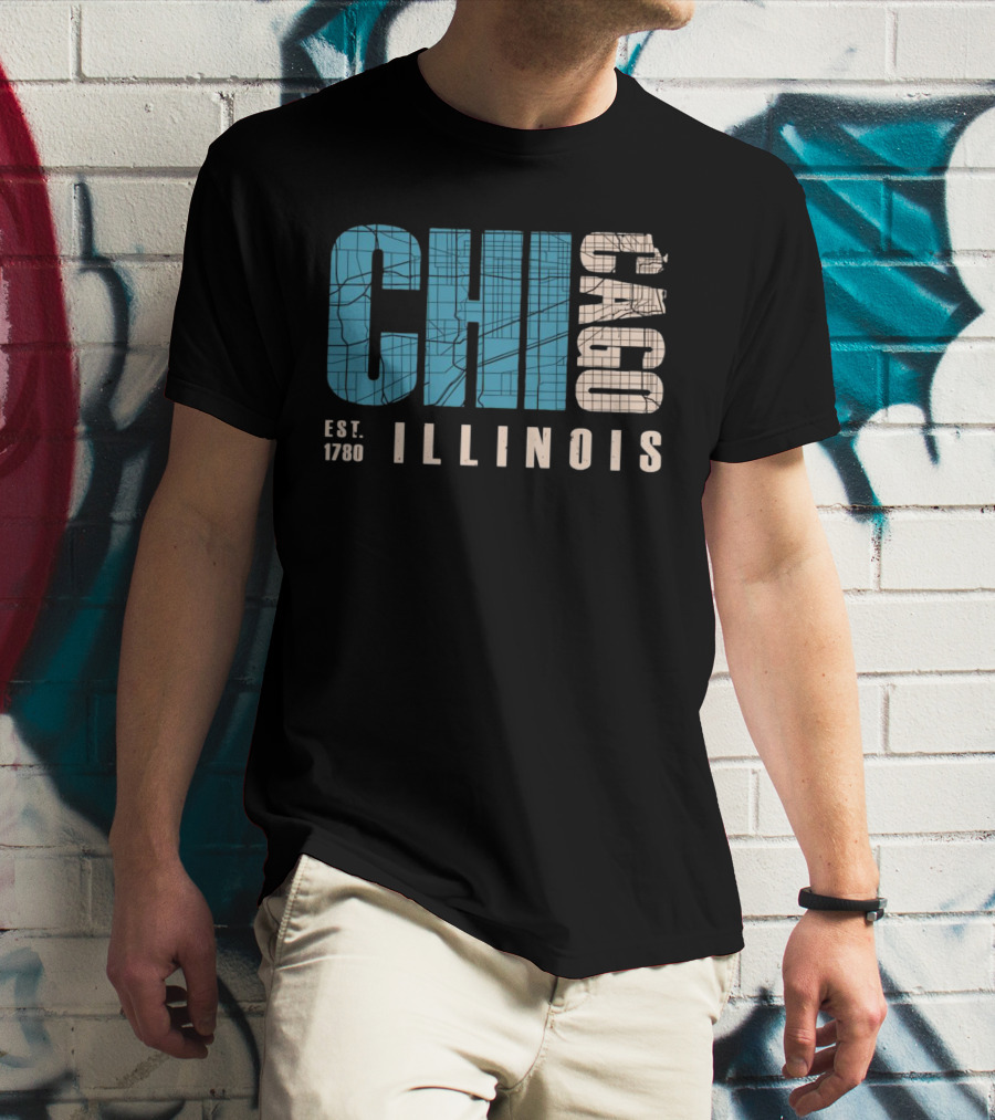 CHI Chicago Illinois Est. 1780 Map Typography T-Shirt