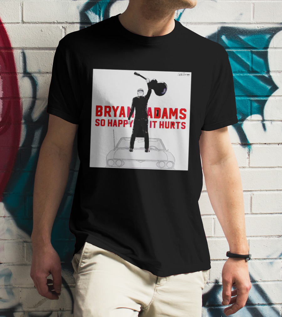 Bryan Adams So Happy It Hurts Album Cover Art Standing On Car With Guitar T-Shirt