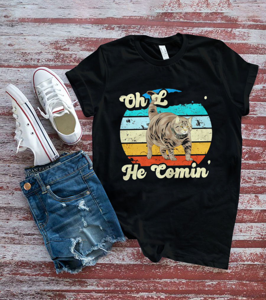 Oh Lawd He Comin Vintage Cat Retro Stripes T-Shirt