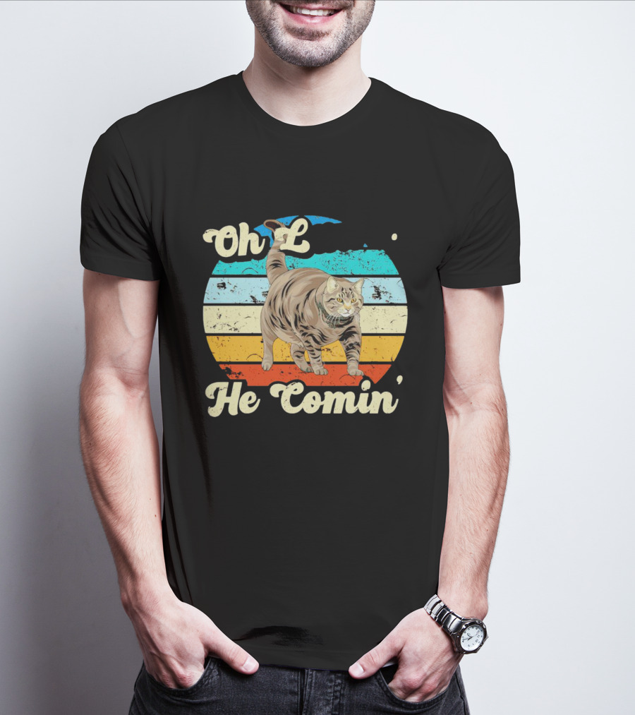 Oh Lawd He Comin Vintage Cat Retro Stripes T-Shirt