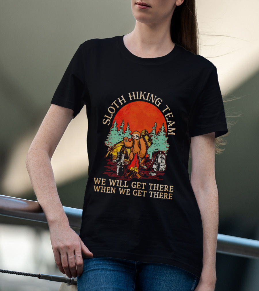 Sloth Hiking Team We Will Get There When We Get There Vintage Camping Adventure T-Shirt