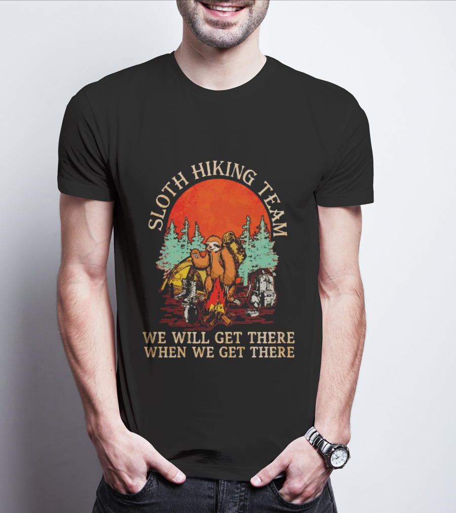 Sloth Hiking Team We Will Get There When We Get There Vintage Camping Adventure T-Shirt