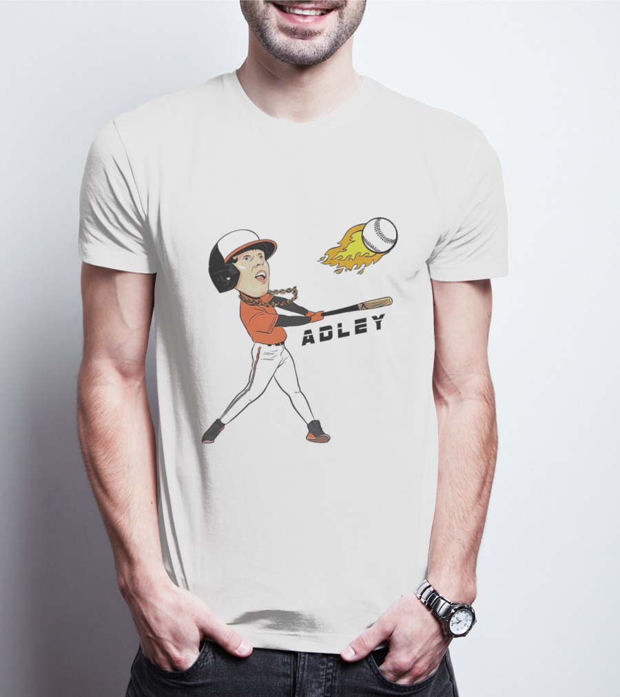 Adley Rutschman Baltimore Orioles Vintage Fireball Batting Action T-Shirt