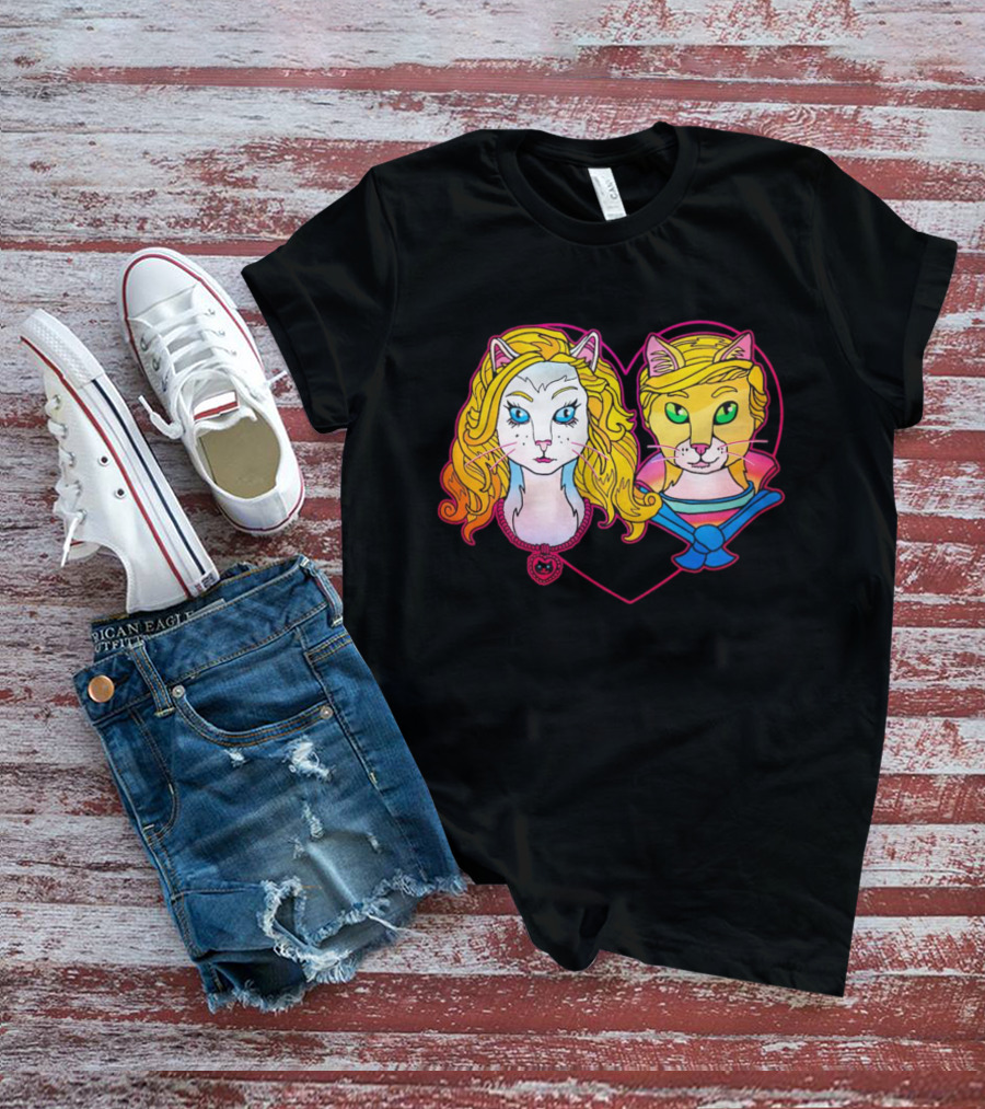 Barbcats Heart Neon Feline Duo Pop T-Shirt
