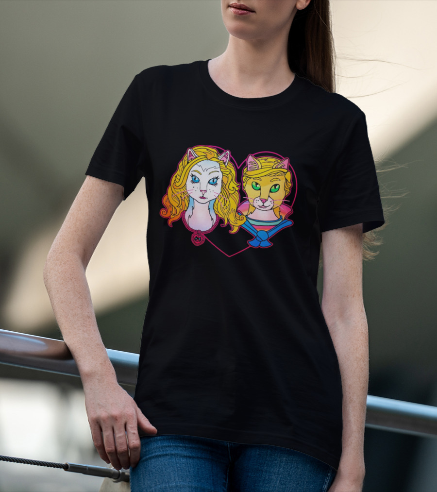 Barbcats Heart Neon Feline Duo Pop T-Shirt