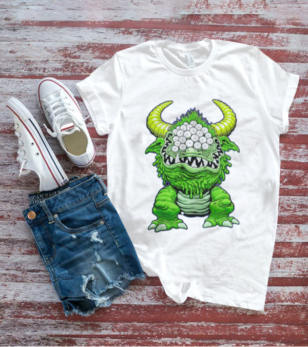 Black Beast Of Aaaarrgghh Multi-Eyed Green Monster With Horns T-Shirt