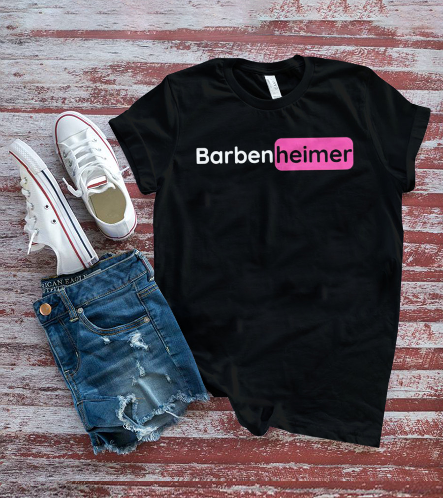 Barbenheimer Text Minimalist Black And Pink T-Shirt