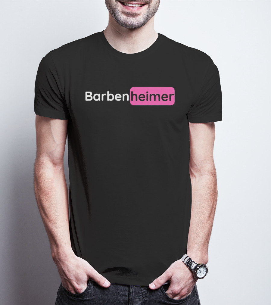 Barbenheimer Text Minimalist Black And Pink T-Shirt