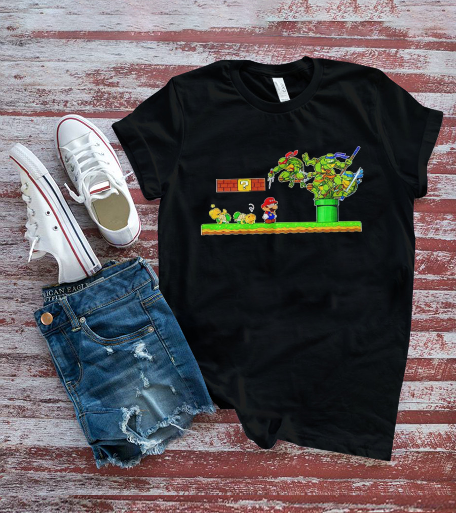 Super Mario Meets Teenage Mutant Ninja Turtles In Epic Mashup Scene T-Shirt