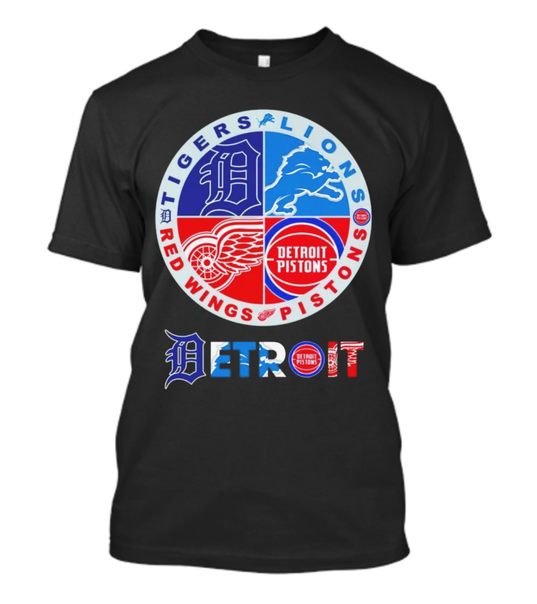 Detroit Tigers Lions Pistons Red Wings Circle Emblem T-Shirt