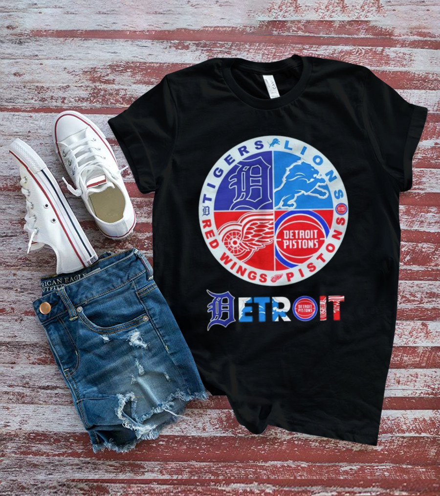 Detroit Tigers Lions Pistons Red Wings Circle Emblem T-Shirt
