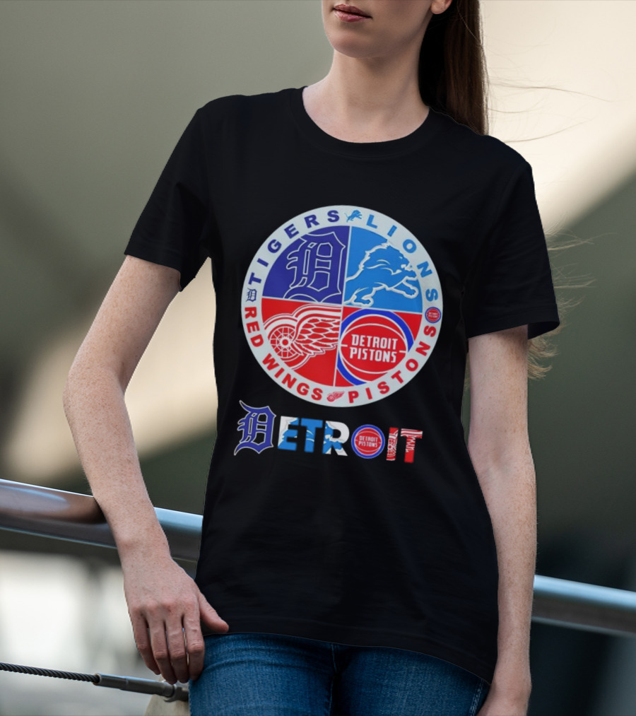 Detroit Tigers Lions Pistons Red Wings Circle Emblem T-Shirt
