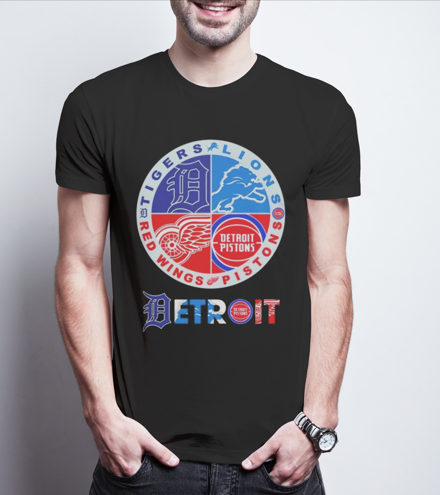 Detroit Tigers Lions Pistons Red Wings Circle Emblem T-Shirt
