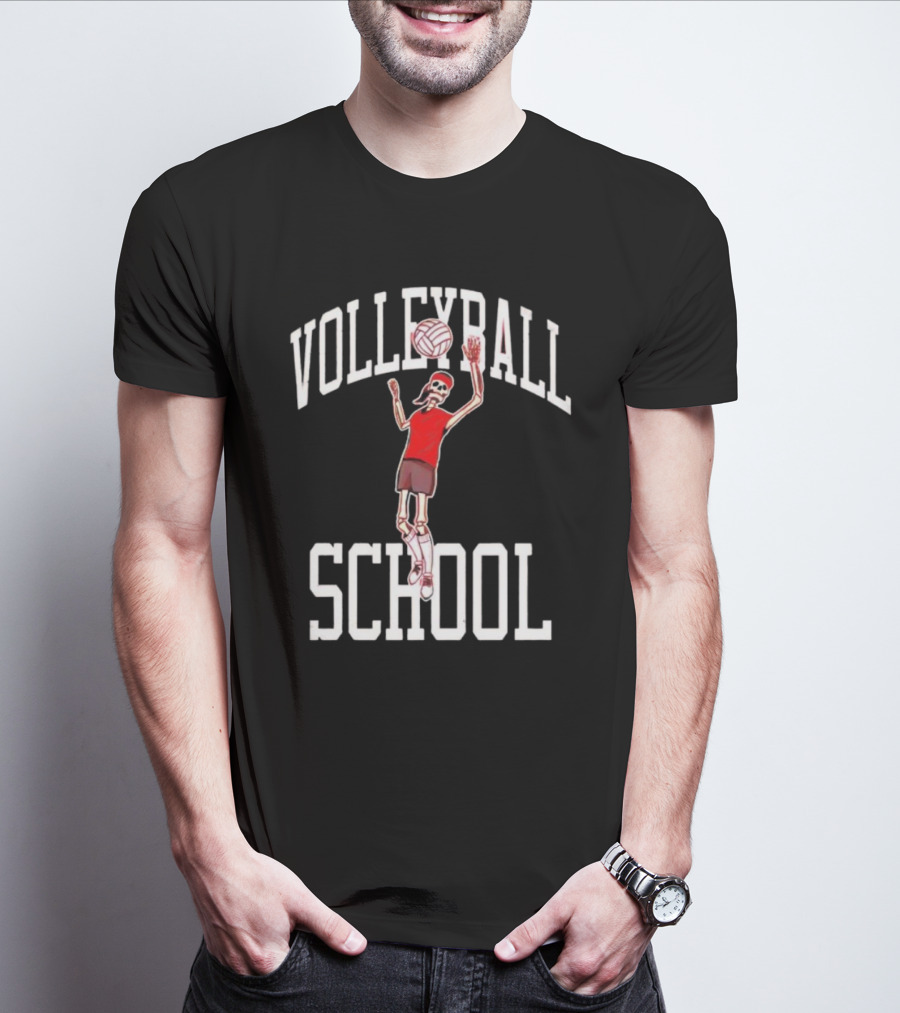 Volleyball School Skeleton Player Action Nebraska T-Shirt