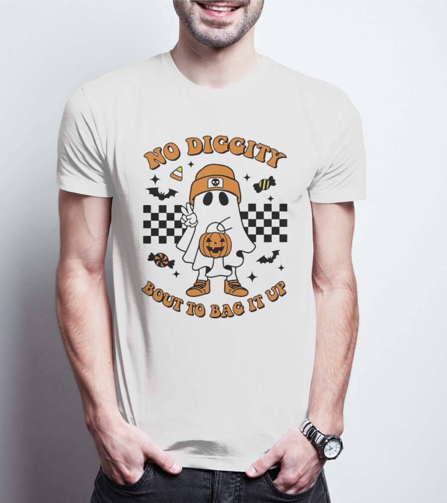 No Diggity Halloween Ghost Bout To Bag It Up With Candy And Pumpkins T-Shirt