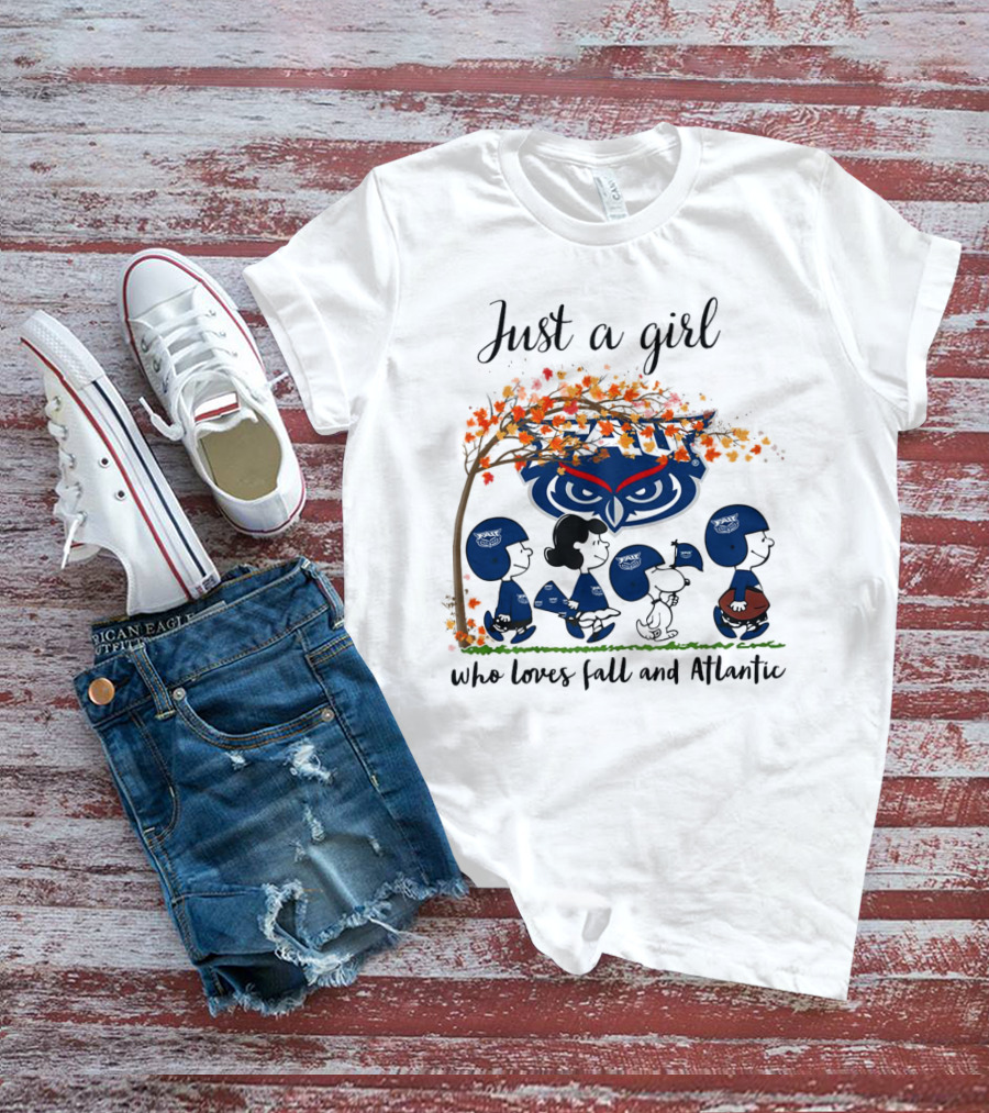 Just A Girl Who Loves Fall And Atlantic Peanuts Owl Football Team T-Shirt