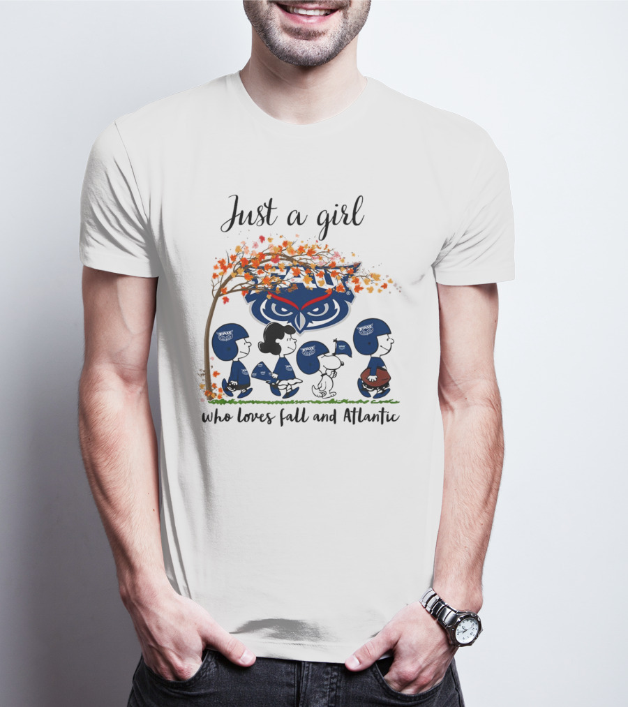 Just A Girl Who Loves Fall And Atlantic Peanuts Owl Football Team T-Shirt