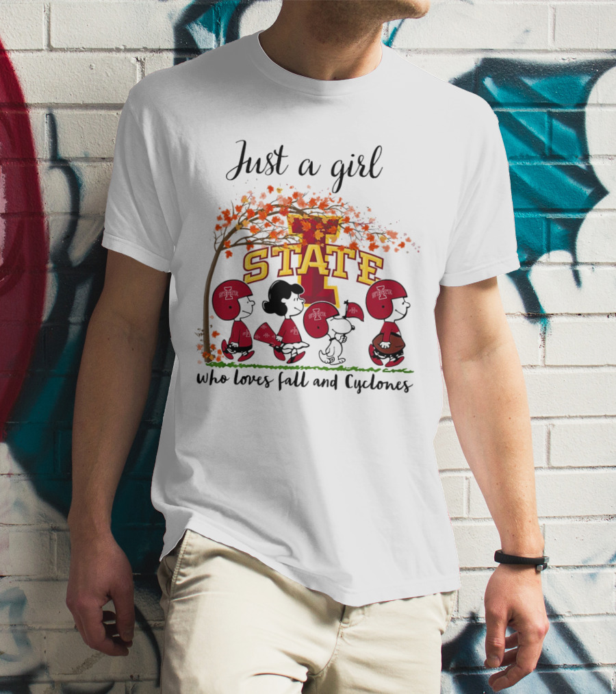 Just A Girl Who Loves Fall And Cyclones Peanuts Cartoon Iowa State Halloween T-Shirt