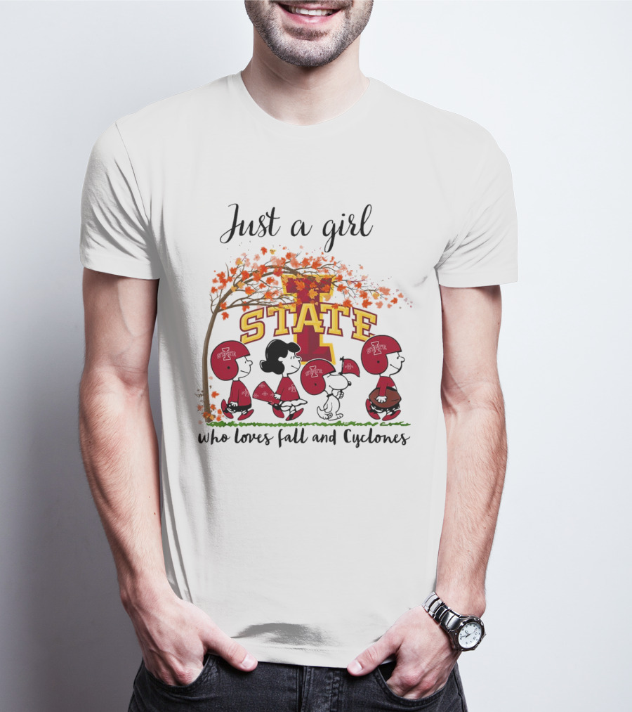 Just A Girl Who Loves Fall And Cyclones Peanuts Cartoon Iowa State Halloween T-Shirt