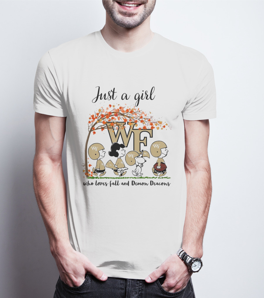 Just A Girl Who Loves Fall And Wake Forest Demon Deacons Peanuts Cartoon Halloween Football T-Shirt