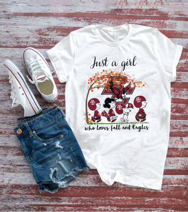 Just A Girl Who Loves Fall And Boston College Eagles Peanuts Cartoon T-Shirt