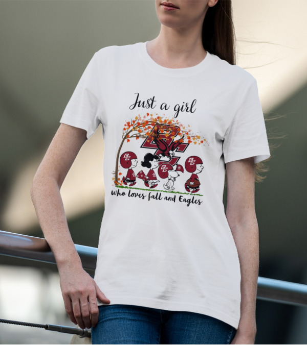 Just A Girl Who Loves Fall And Boston College Eagles Peanuts Cartoon T-Shirt