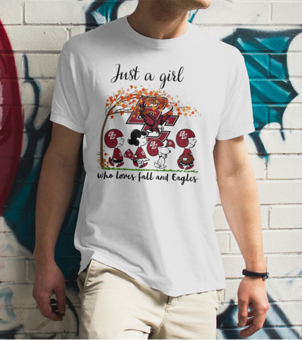 Just A Girl Who Loves Fall And Boston College Eagles Peanuts Cartoon T-Shirt